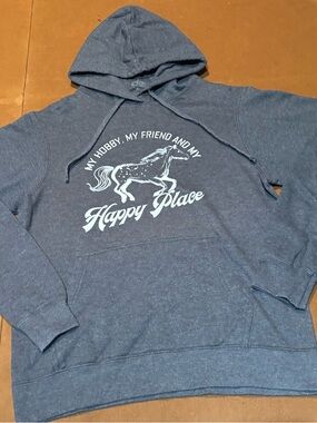 Women’s Size Small Happy Place Horse Graphic Hoodie - Grey